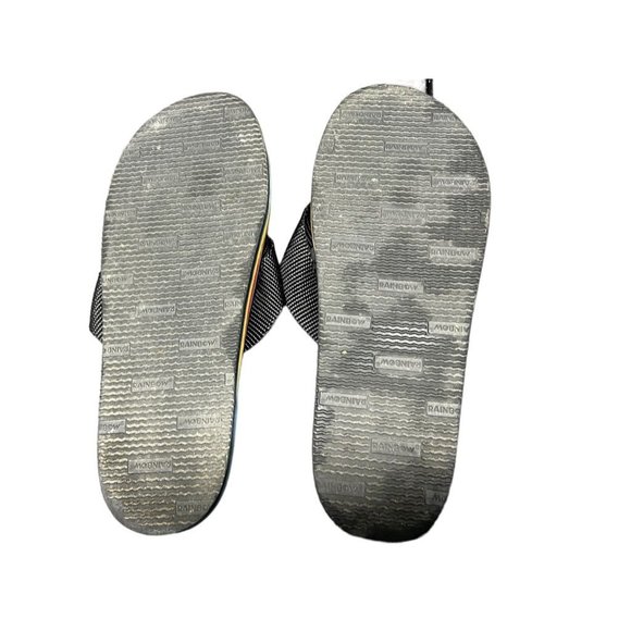 Rainbow Flip Flops Black Rubber Webbed Nylon Rainbow Arch Support Men Small - Picture 3 of 7